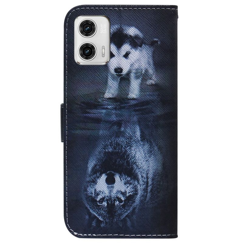 Læder Cover Moto G73 5G Med Snor Strappy Puppy Dream