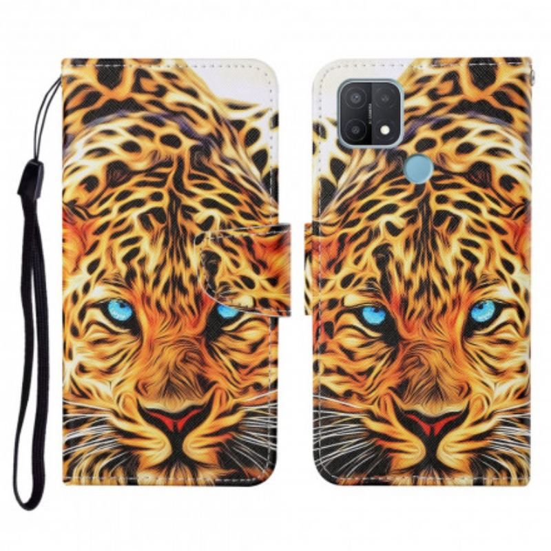 Læder Cover Oppo A15 Tiger Med Snor