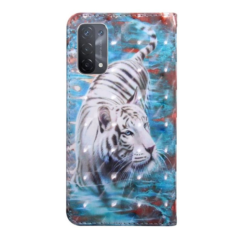 Læder Cover Oppo A54 5G / A74 5G Tiger Imiteret Læder Med Snor