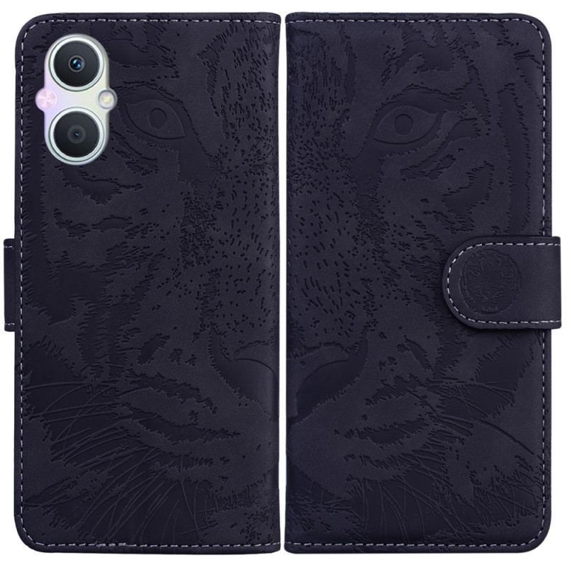 Læder Cover Oppo Reno 8 Lite Tiger Fodaftryk