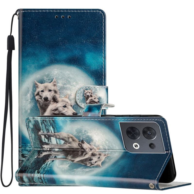 Læder Cover Oppo Reno 8 Med Snor Lanyard Wolf