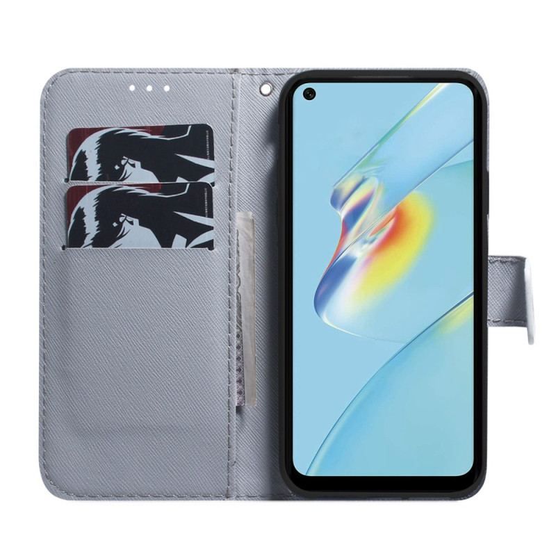 Læder Cover Oppo Reno 8 Med Snor Strappy Owls Maleri