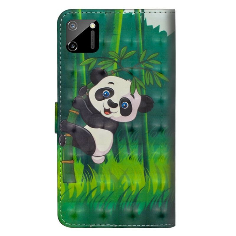 Læder Cover Realme C11 Panda Og Bambus