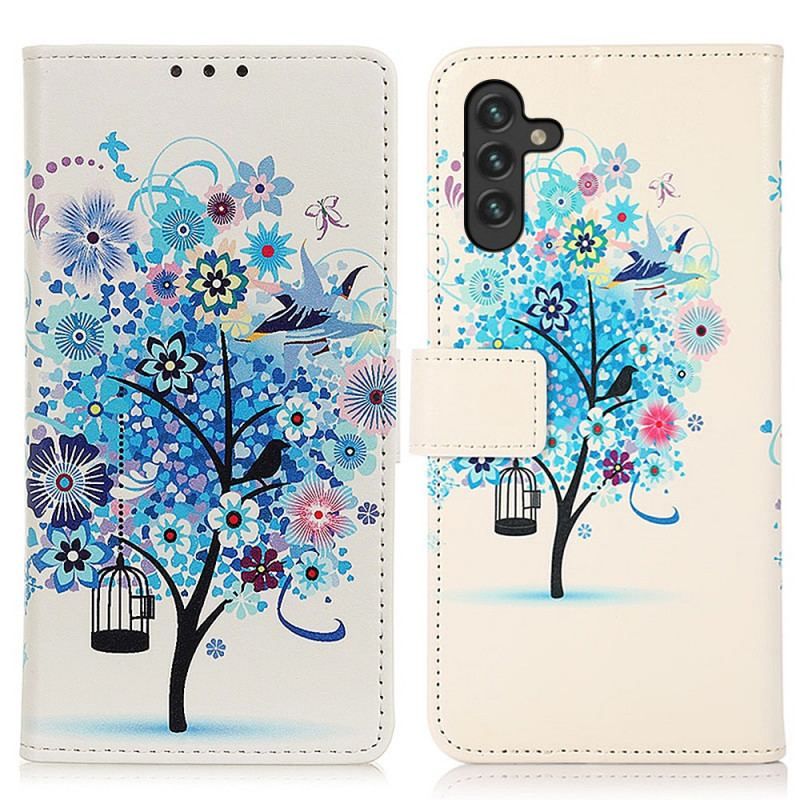 Læder Cover Samsung Galaxy A13 5G / A04s Blomstrende Træ