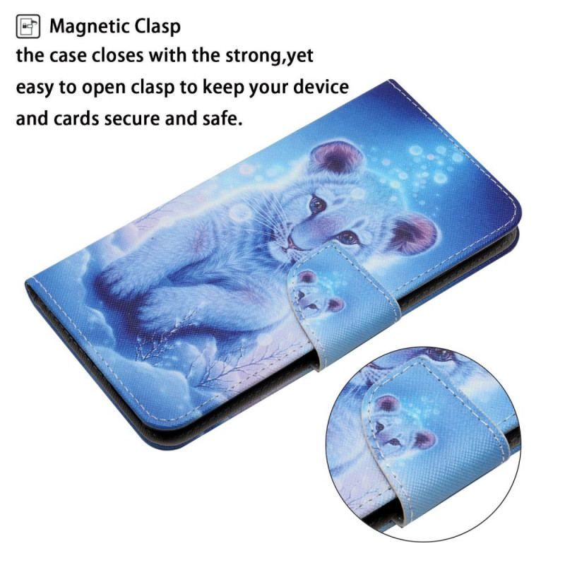 Læder Cover Samsung Galaxy A13 Hvid Tiger Med Snor