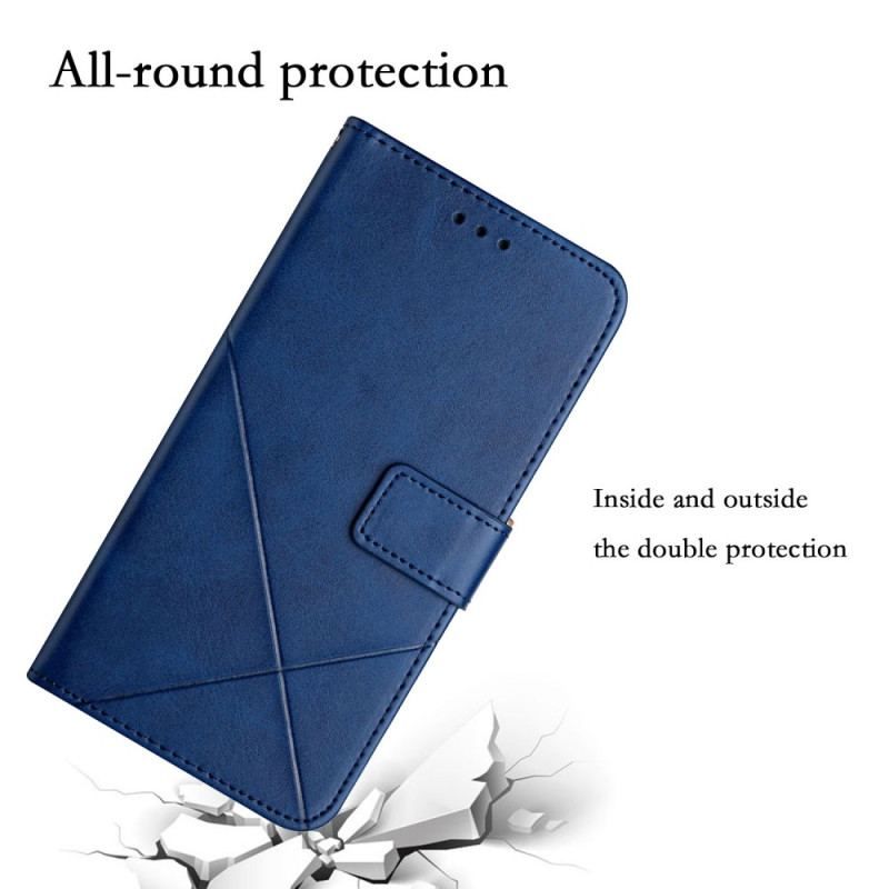 Læder Cover Samsung Galaxy A14 / A14 5G Med Snor Strappy Geometrisk Læderstil