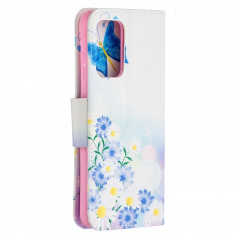 Læder Cover Samsung Galaxy A52 4G / A52 5G / A52s 5G Malede Sommerfugle Og Blomster