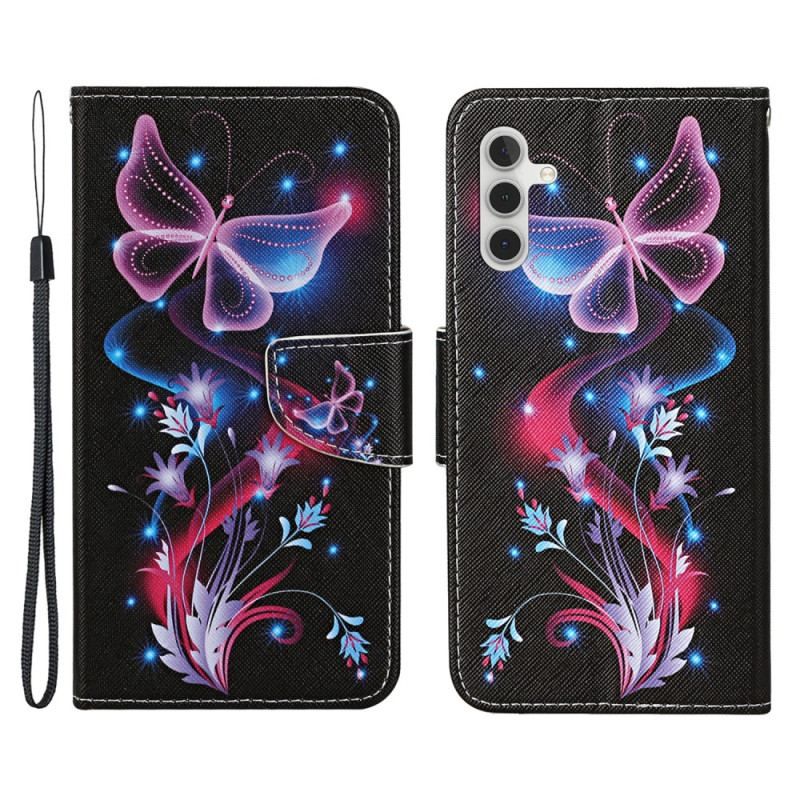 Læder Cover Samsung Galaxy A54 5G Med Snor Lanyard Moths