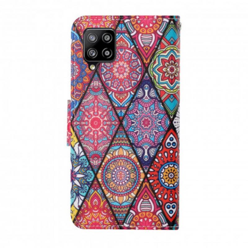 Læder Cover Samsung Galaxy M12 / A12 Patchwork Med Lanyard