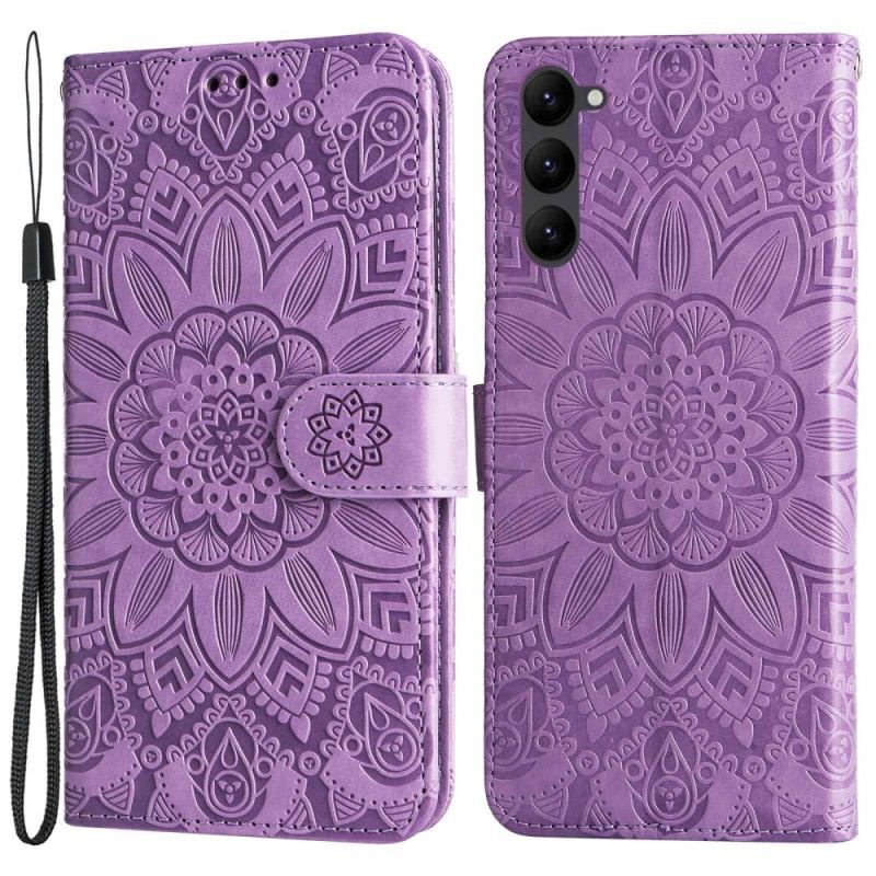 Læder Cover Samsung Galaxy S23 5G Mandala Sun Med Snor