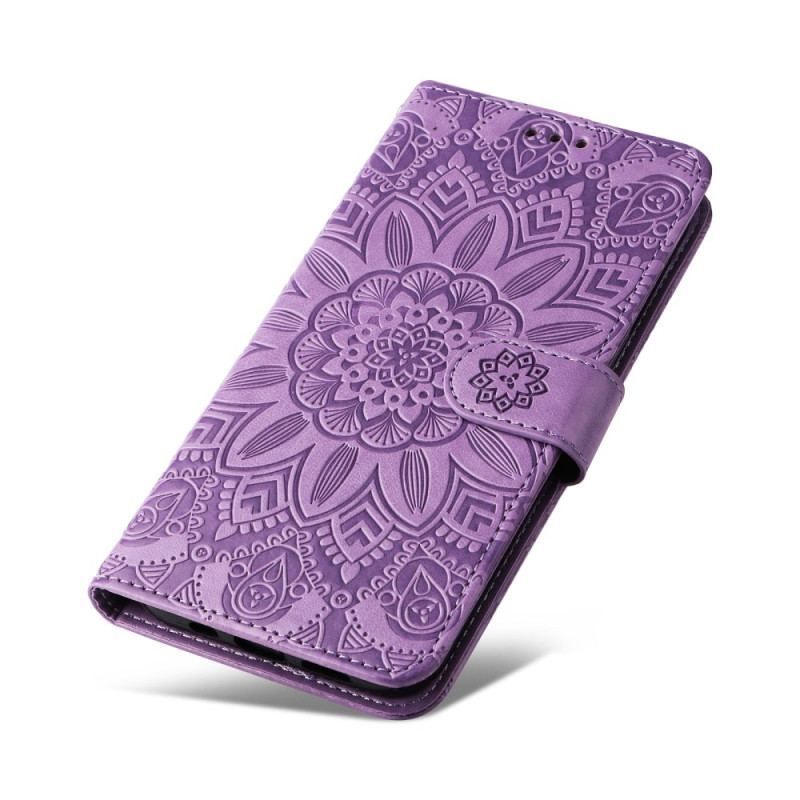 Læder Cover Samsung Galaxy S23 5G Mandala Sun Med Snor