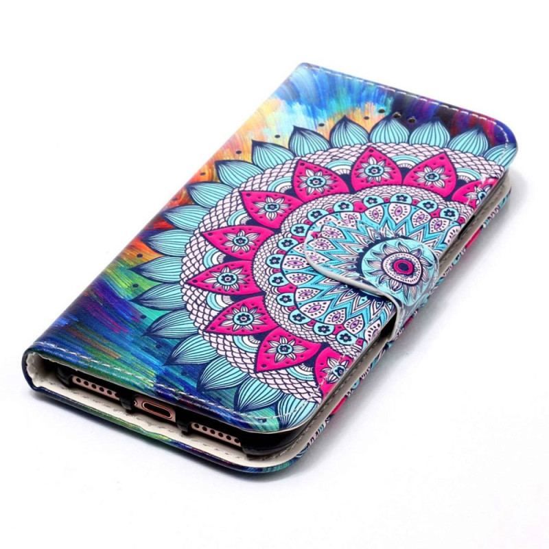 Læder Cover Samsung Galaxy S23 5G Med Snor Farverig Strappy Mandala