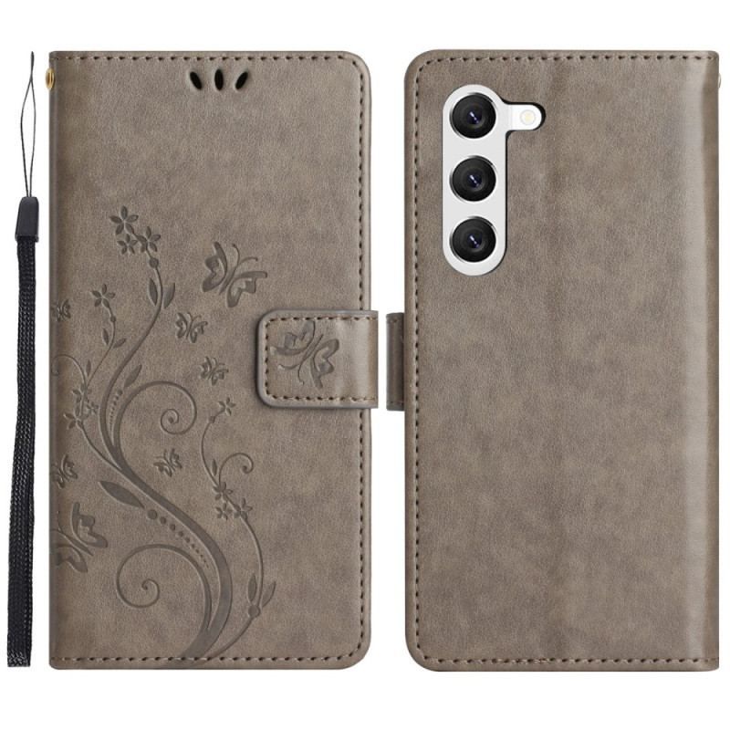 Læder Cover Samsung Galaxy S23 5G Med Snor Strappy Floral