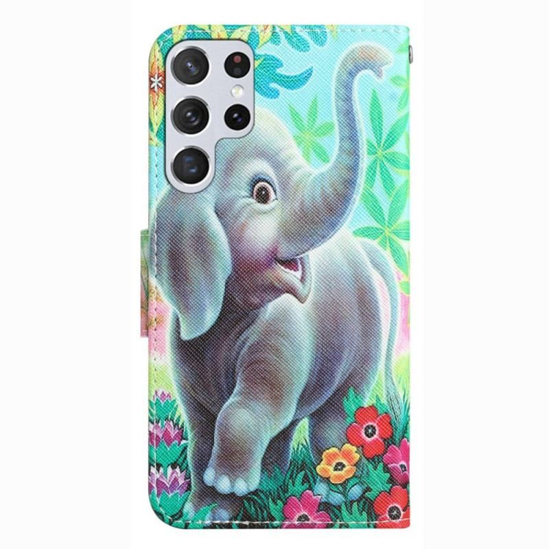 Læder Cover Samsung Galaxy S23 Ultra 5G Med Snor Thong Elefant