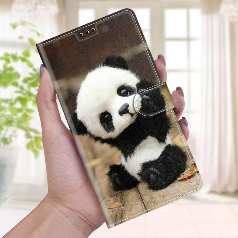 Læder Cover Xiaomi 12 / 12X Med Snor Lille Panda Med Rem