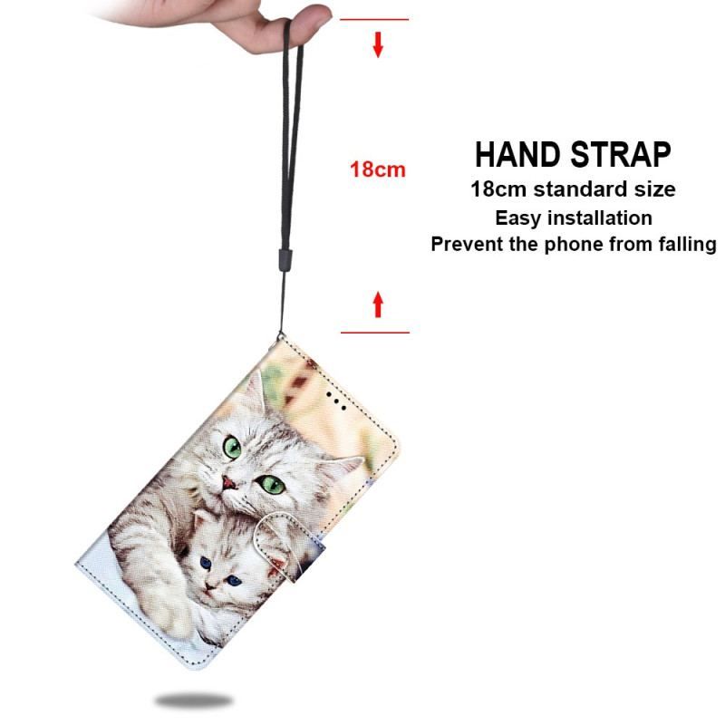 Læder Cover Xiaomi 12 / 12X Med Snor Strappy Cat Familie