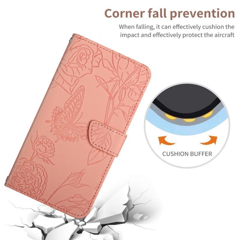 Læder Cover Xiaomi 12T / 12T Pro Sommerfugle Med Snor