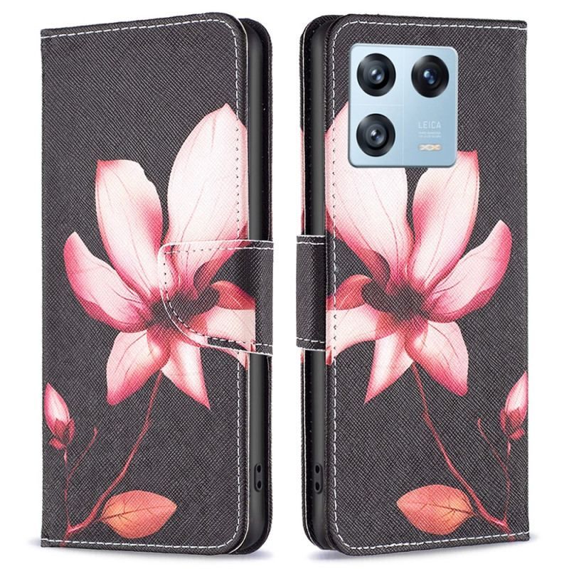 Læder Cover Xiaomi 13 Pro Lyserød Blomst