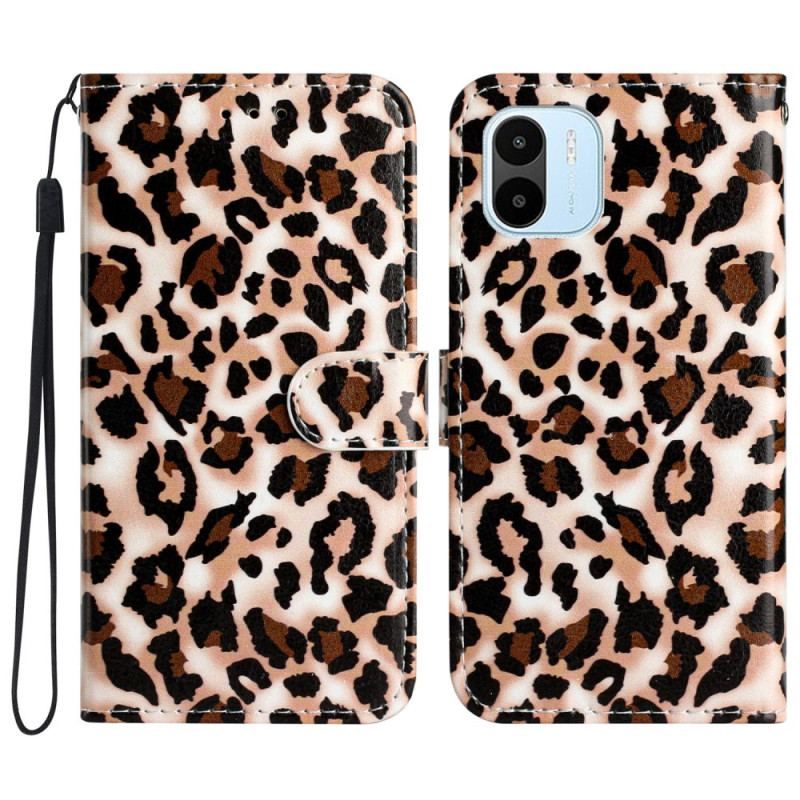 Læder Cover Xiaomi Redmi A1 Med Snor Strappy Leopard Print