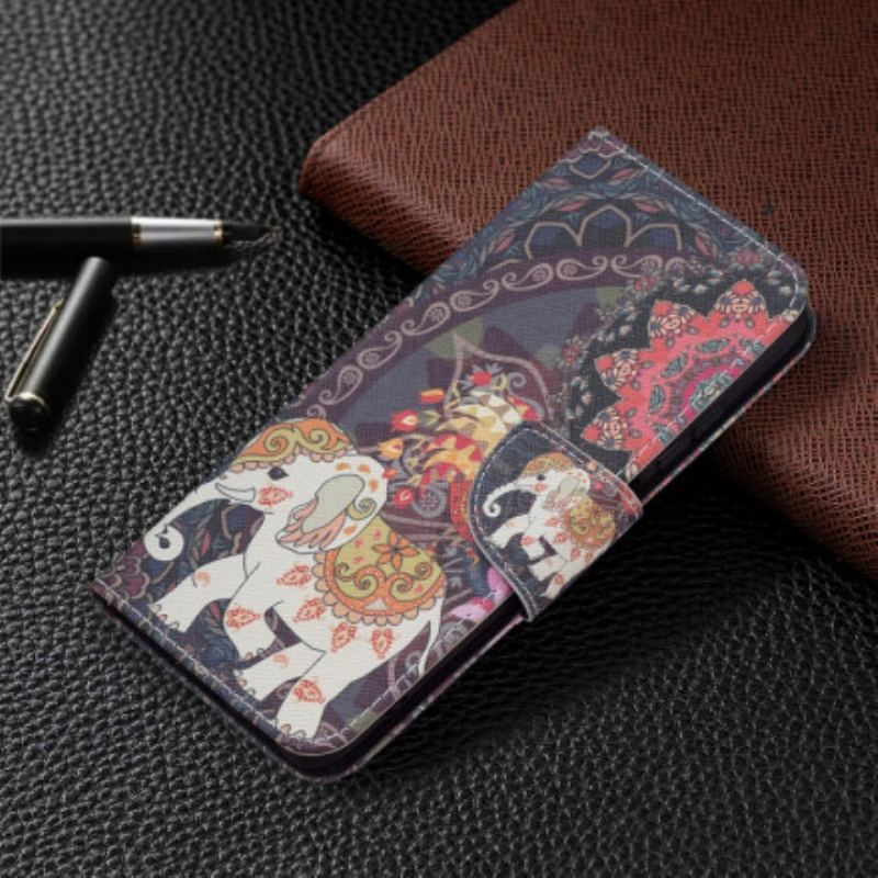 Læder Cover Xiaomi Redmi Note 10 / 10S Indiske Elefanter