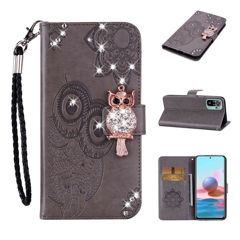 Læder Cover Xiaomi Redmi Note 10 / 10S Ugle Mandala Og Charm