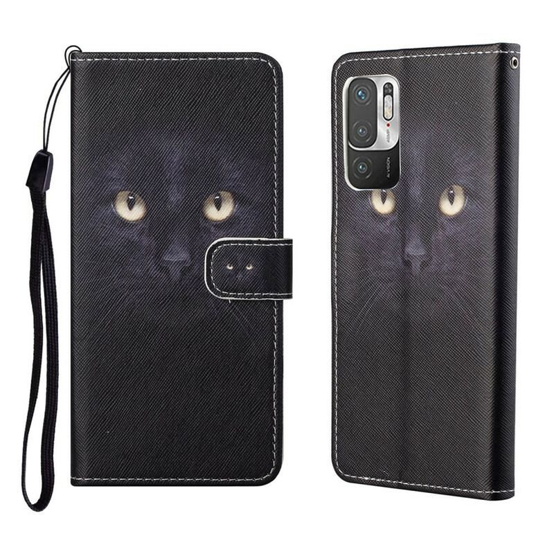 Læder Cover Xiaomi Redmi Note 10 5G Med Snor Strappy Cat Eyes