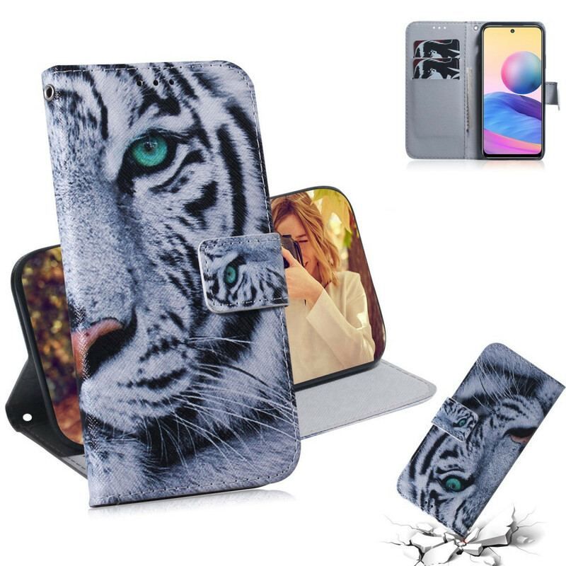 Læder Cover Xiaomi Redmi Note 10 5G Tiger Ansigt