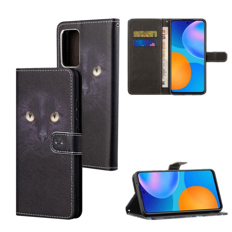 Læder Cover Xiaomi Redmi Note 11 / 11S Med Snor Strappy Black Cat Eyes