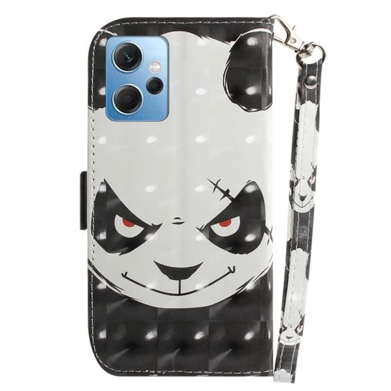 Læder Cover Xiaomi Redmi Note 12 4G Med Snor Vred Panda Med Snor