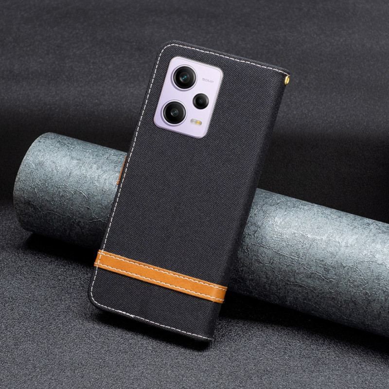 Læder Cover Xiaomi Redmi Note 12 Pro Med Snor Stof- Og Lædereffektrem