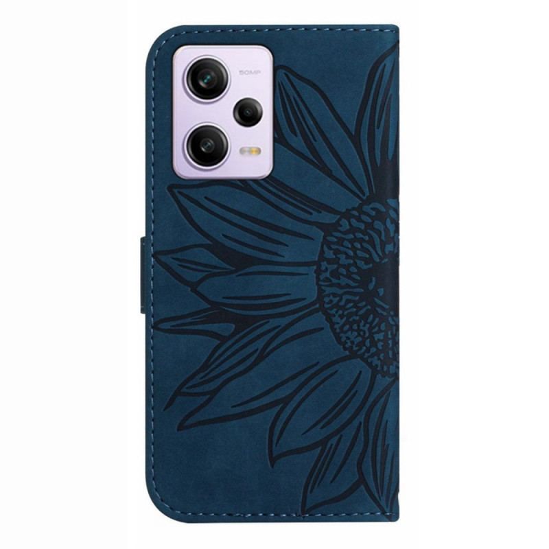 Læder Cover Xiaomi Redmi Note 12 Pro Plus Blomst Med Snor