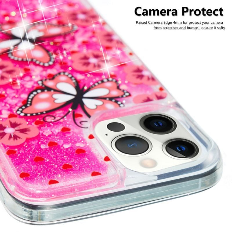 Mobilcover iPhone 15 Pro Sommerfugle Glitter