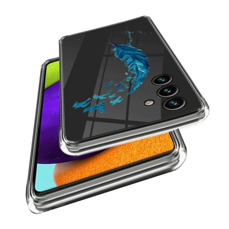 Mobilcover Samsung Galaxy A14 / A14 5G Gennemsigtig Blå Fjer