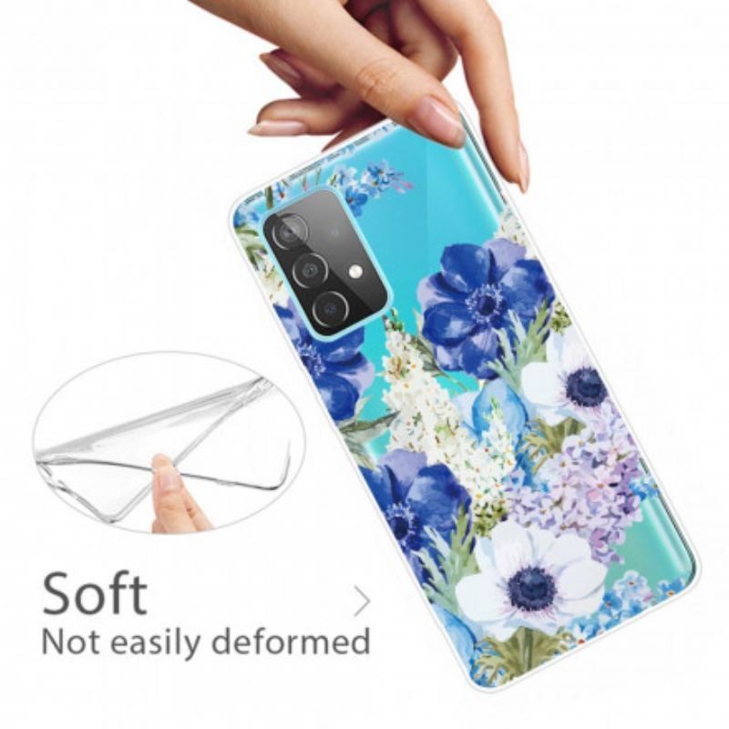 Mobilcover Samsung Galaxy A52 4G / A52 5G / A52s 5G Sømløs Akvarel Blå Blomster